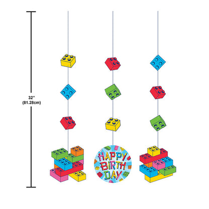 Block Bash "Happy Birthday" Toy Blocks Hanging Decorations 36 ct dimensions