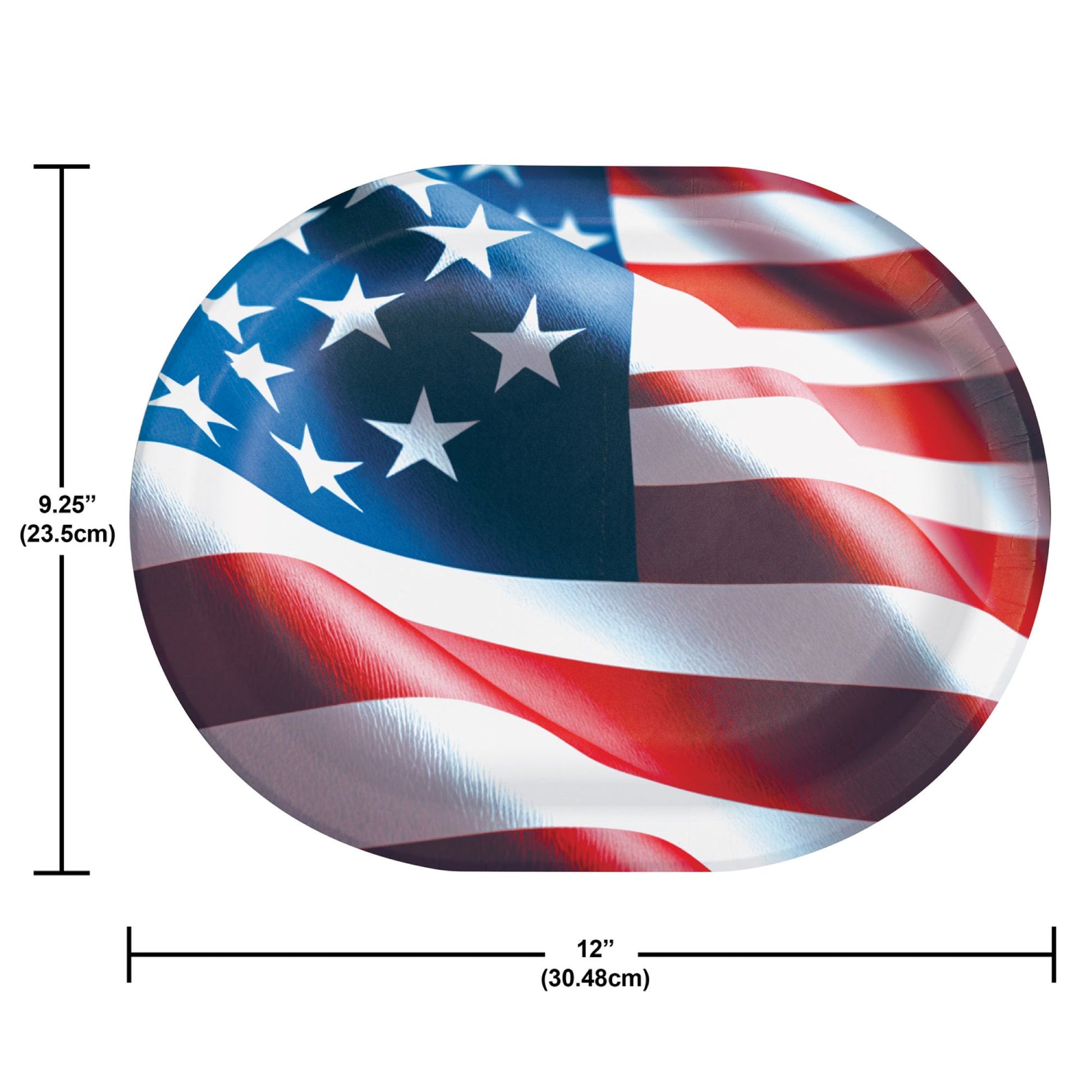 Freedom Flag Oval Paper Plates 96 ct Dimension Image