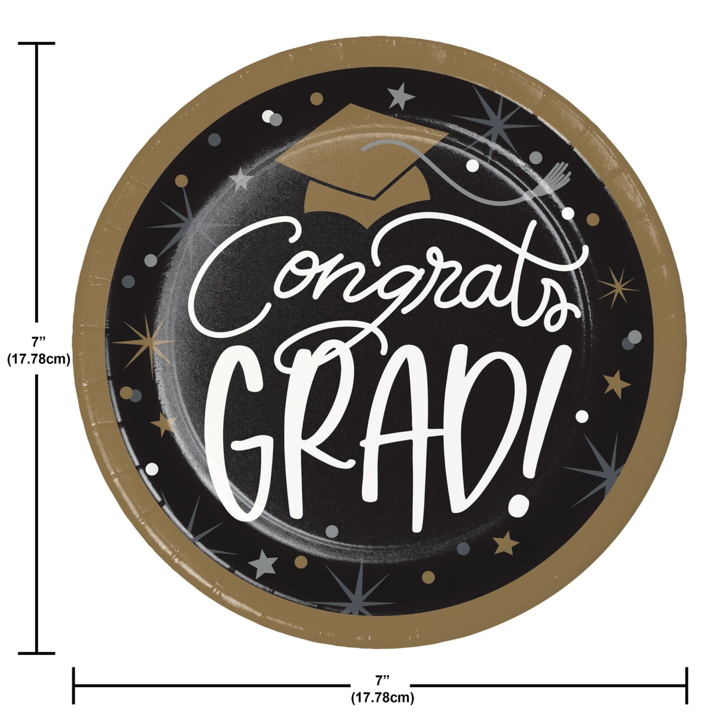 Glowing Grad Dessert Paper Plates 96 ct Dimension Image
