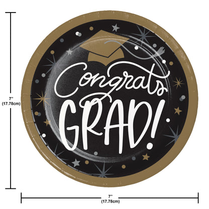 Glowing Grad Dessert Paper Plates 96 ct Dimension Image