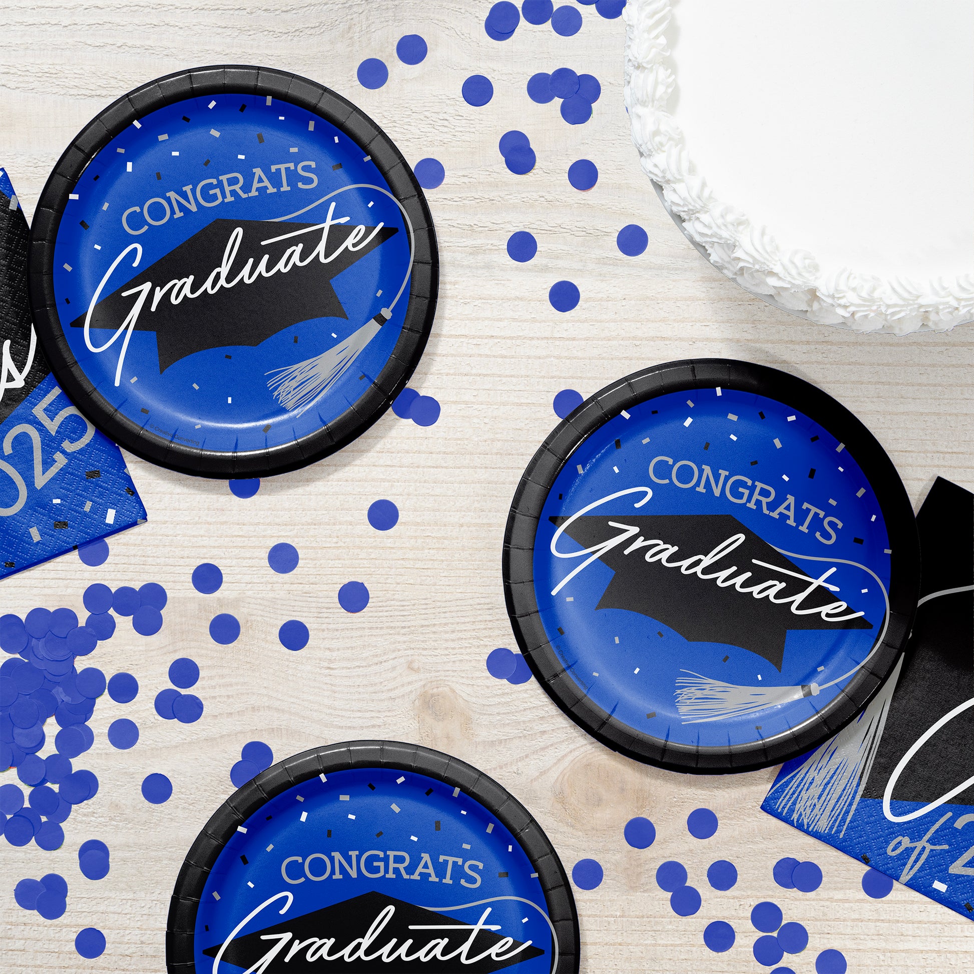 School Spirit Blue Graduation Dessert Paper Plates 180 ct Lifestyle Image