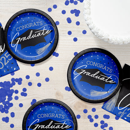 School Spirit Blue Graduation Dessert Paper Plates 180 ct Lifestyle Image