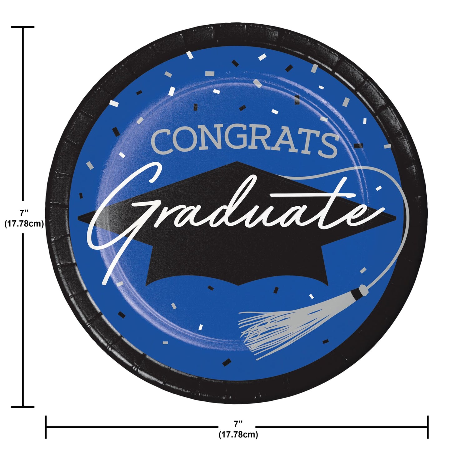 School Spirit Blue Graduation Dessert Paper Plates 180 ct Dimension Image