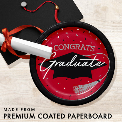 School Spirit Red Graduation Dessert Paper Plates 180 ct Feature Image