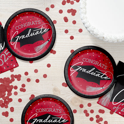 School Spirit Red Graduation Dessert Paper Plates 180 ct Lifestyle Image