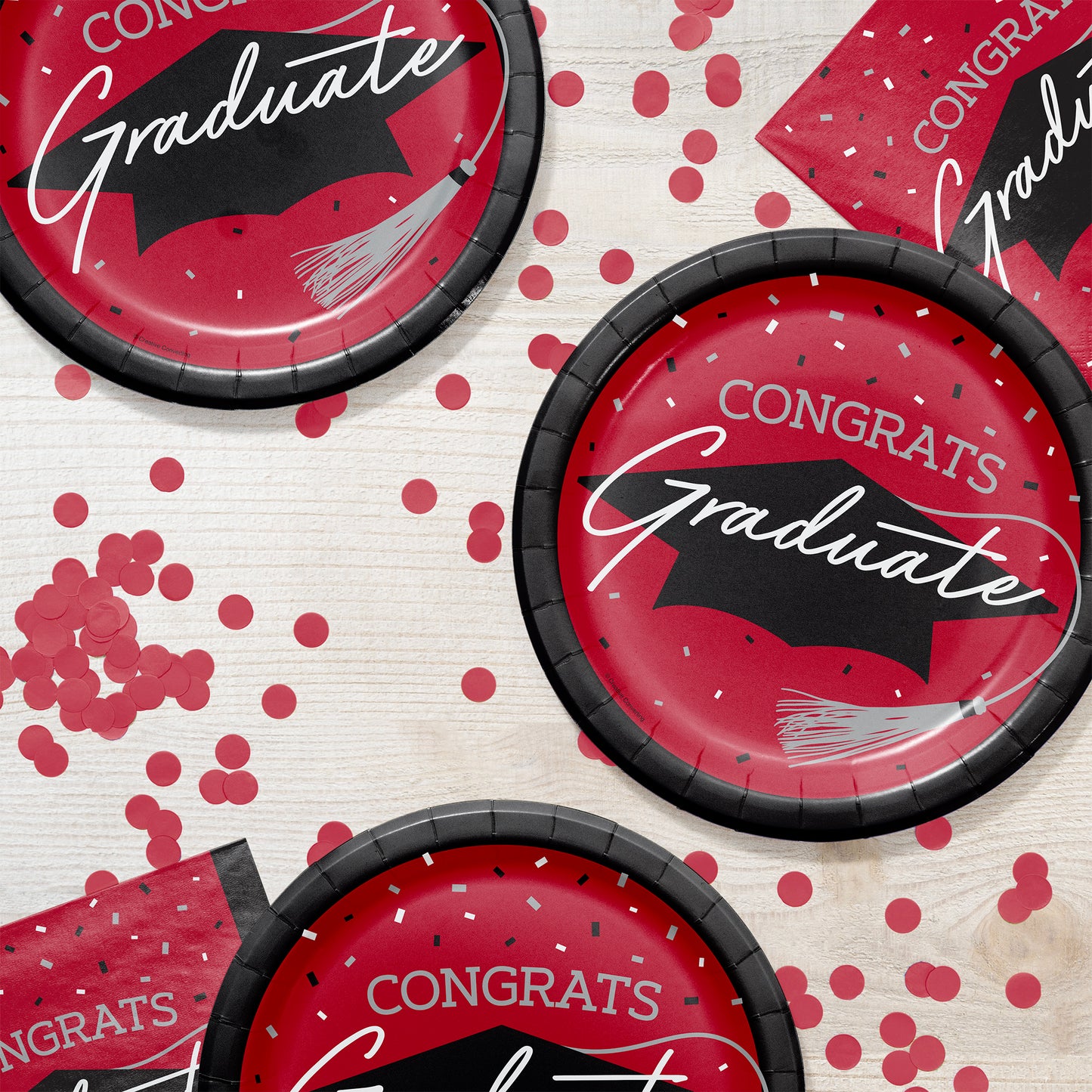 School Spirit Red Graduation Dinner Paper Plates 180 ct Lifestyle Image