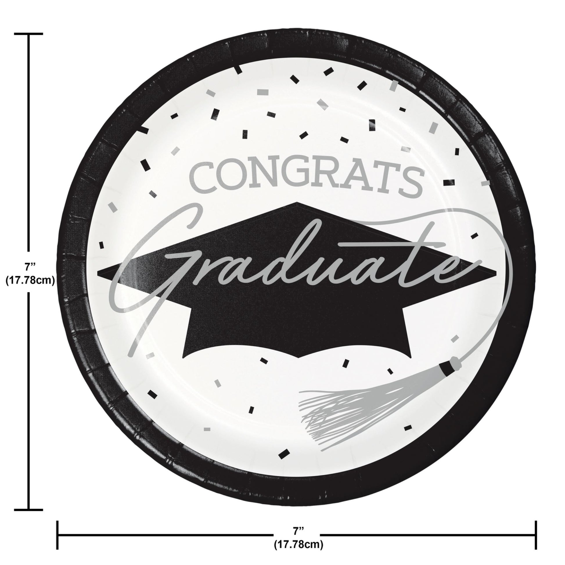 School Spirit White Graduation Dessert Paper Plates 180 ct Dimension Image