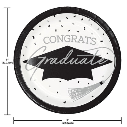 School Spirit White Graduation Dinner Paper Plates 180 ct Dimension Image