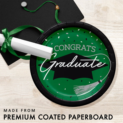School Spirit Green Graduation Dessert Paper Plates 180 ct Feature Image