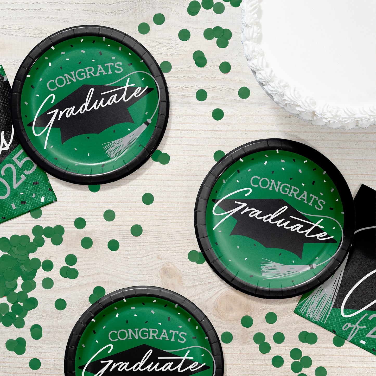 School Spirit Green Graduation Dessert Paper Plates 180 ct Lifestyle Image