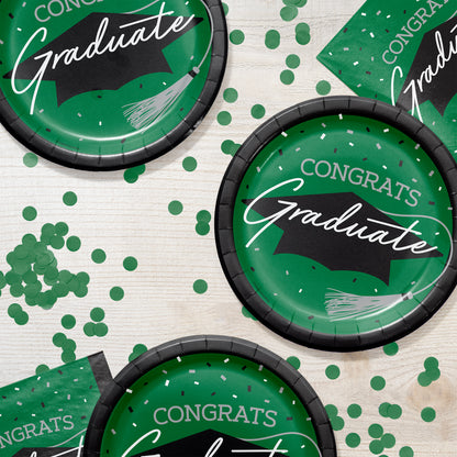 School Spirit Green Graduation Dinner Paper Plates 180 ct Lifestyle Image