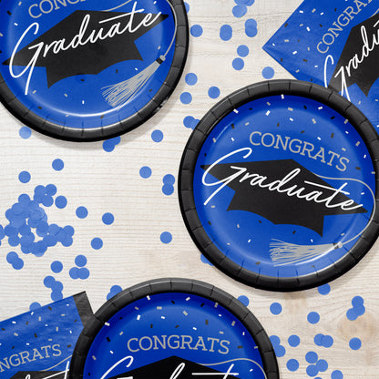 School Spirit Blue Graduation Dinner Paper Plates 180 ct Lifestyle Image