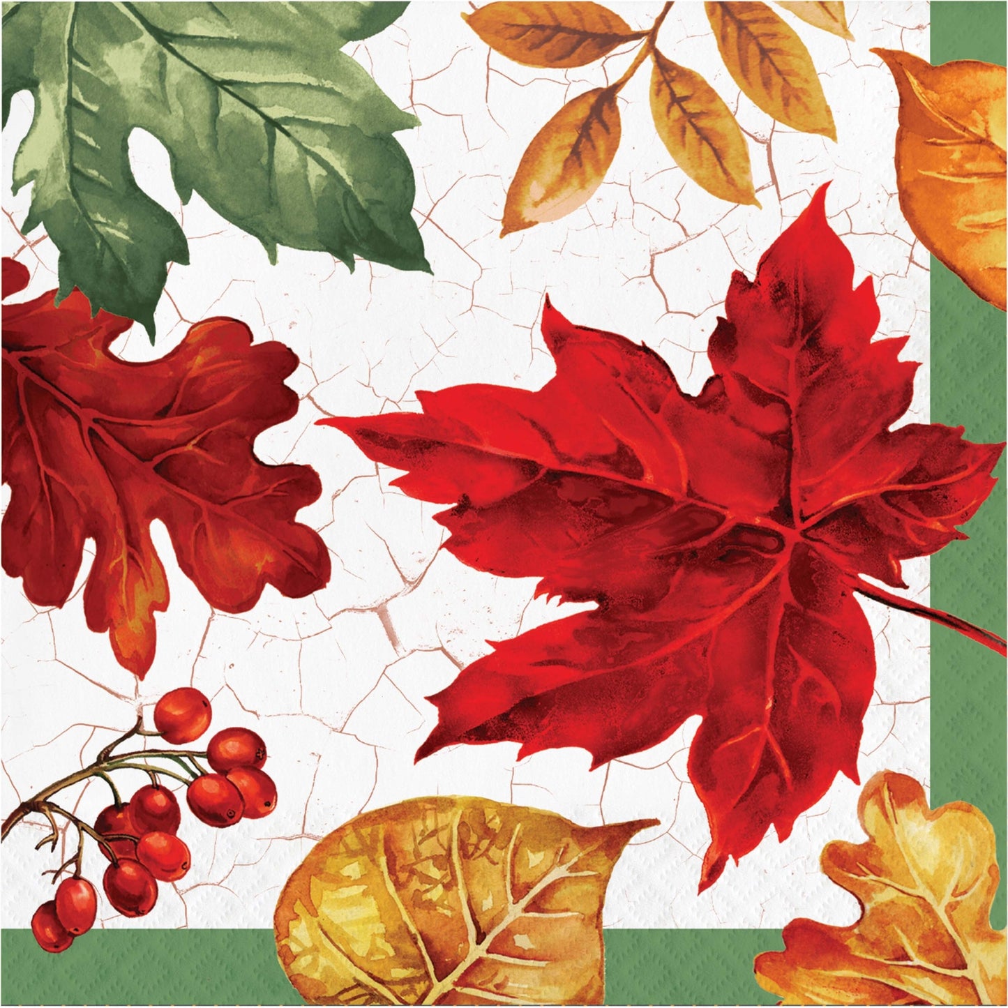 Autumn Air Luncheon Napkins 192 ct. Decorative paper napkin with autumn leaves and berries on a textured background