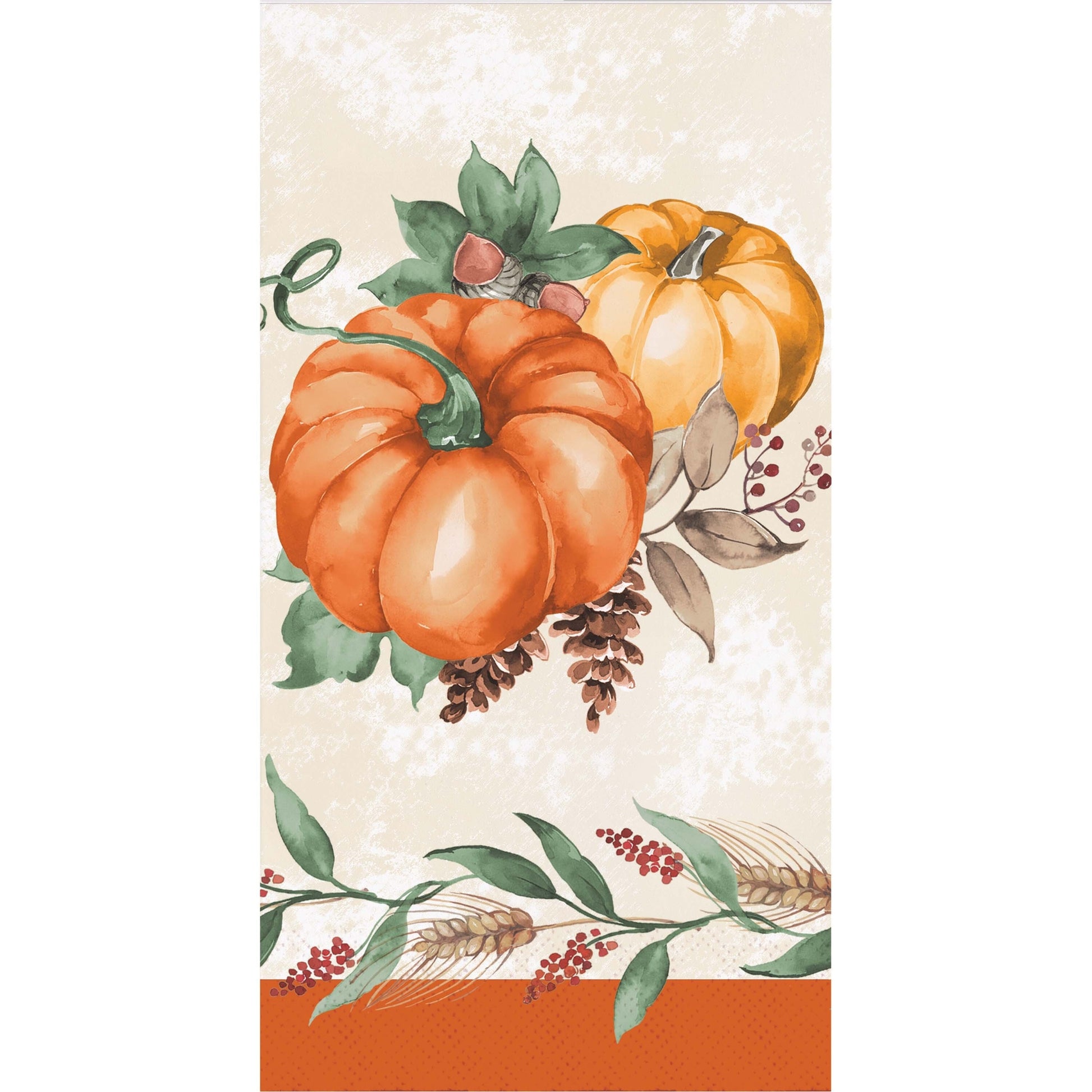 Harvest Delight Dinner Napkins 192 ct. Decorative paper napkin with pumpkins and autumn elements on a beige background