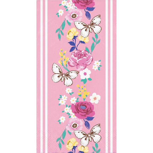 Decorative napkin with butterflies and flowers on a pink background
