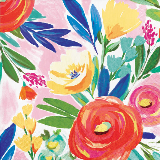 Napkin with colorful flowers and leaves