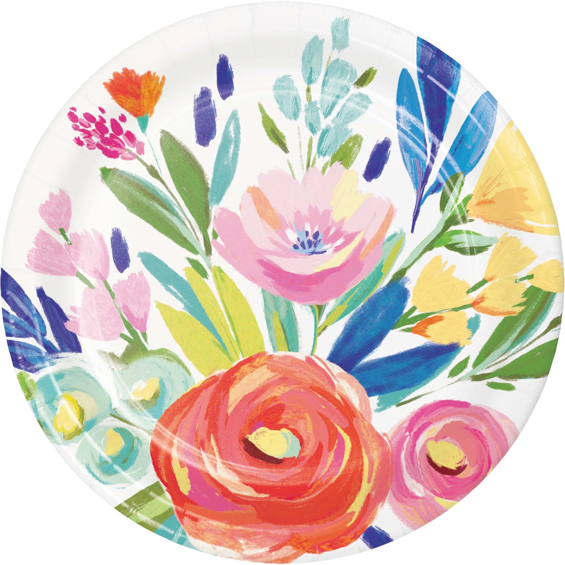 Floral plate with colorful flowers on a white background
