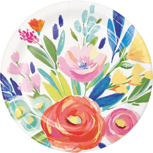 Floral plate with colorful flowers on a white background