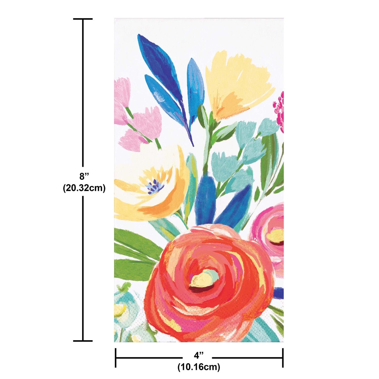 Floral napkin with measurements on a white background