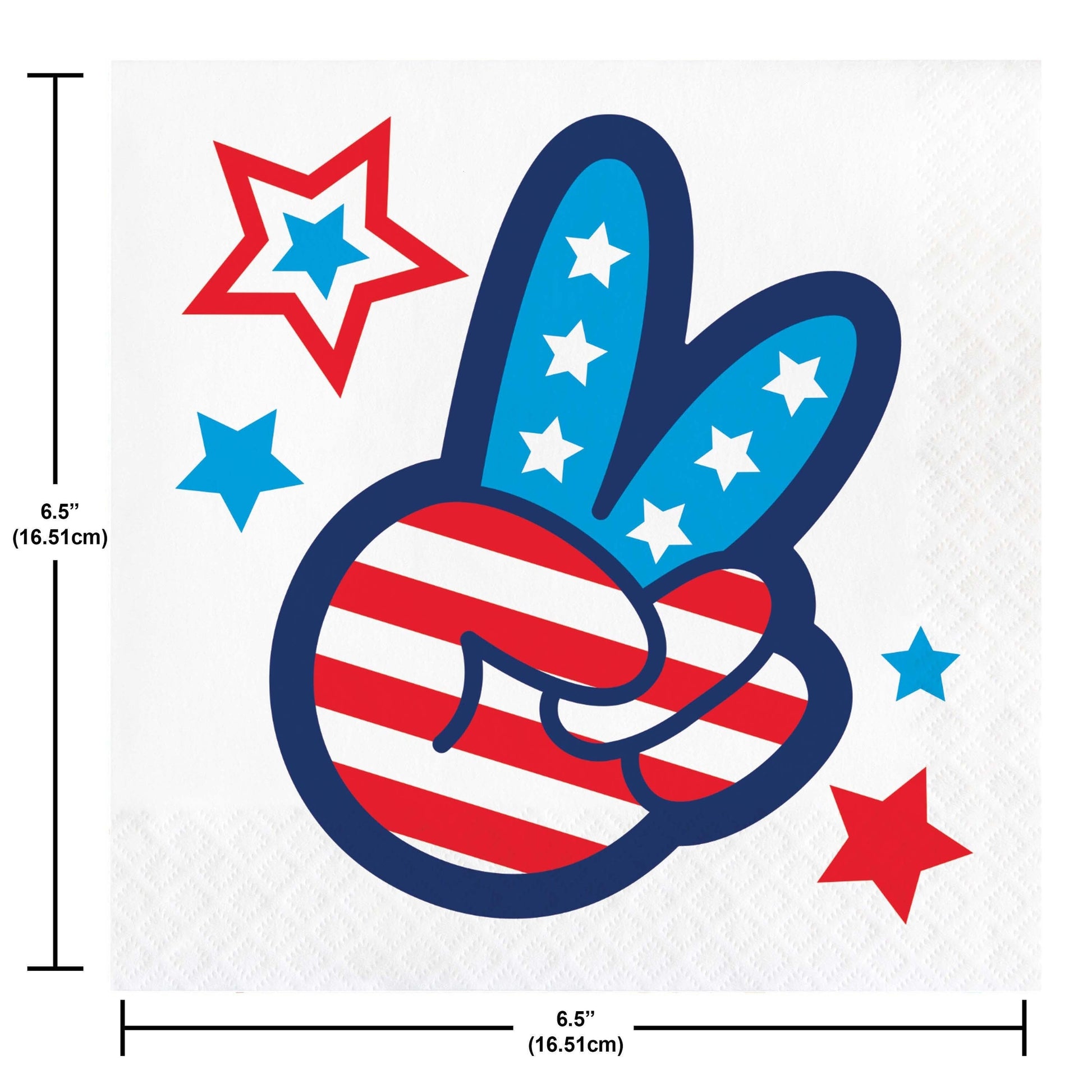 Peace sign with American flag design and stars, with measurements on a white background