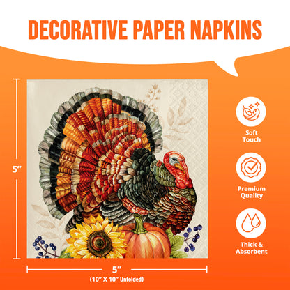 Bountiful Bird Thanksgiving Beverage Paper Napkins 192 ct