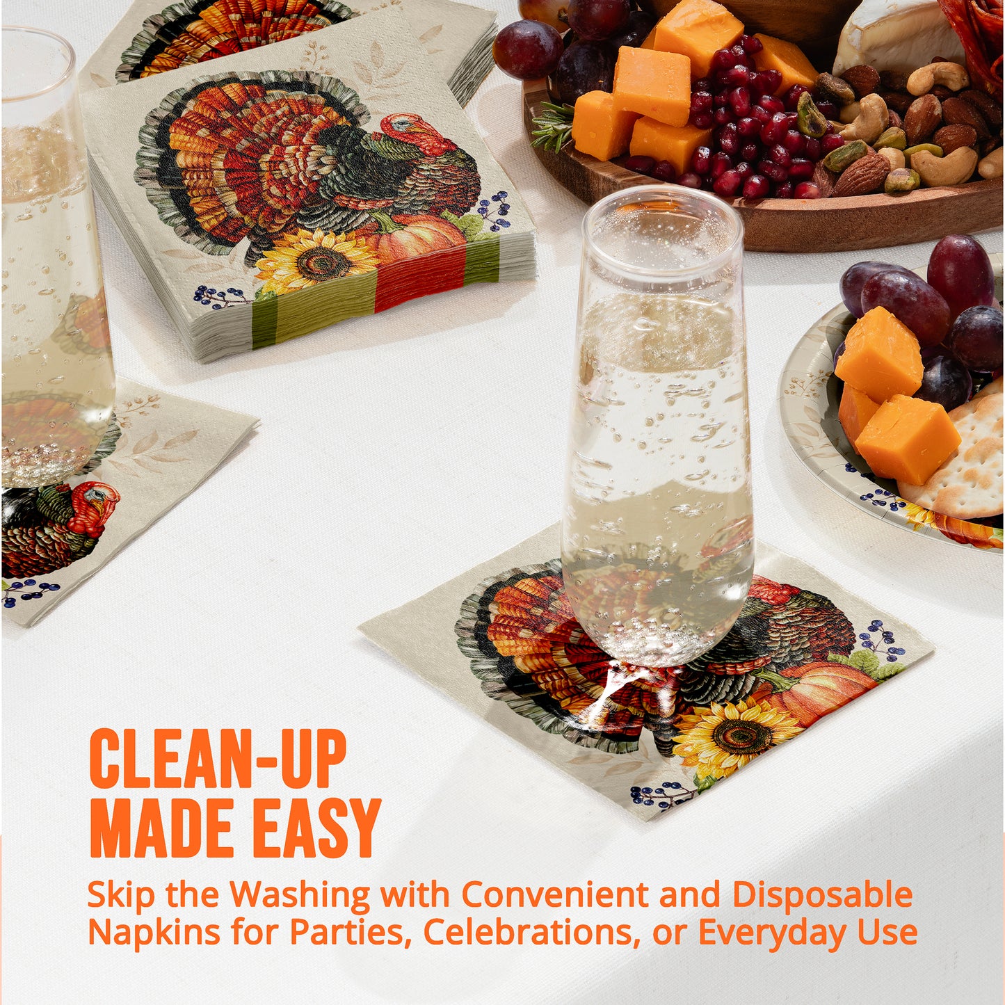 Bountiful Bird Thanksgiving Beverage Paper Napkins 192 ct