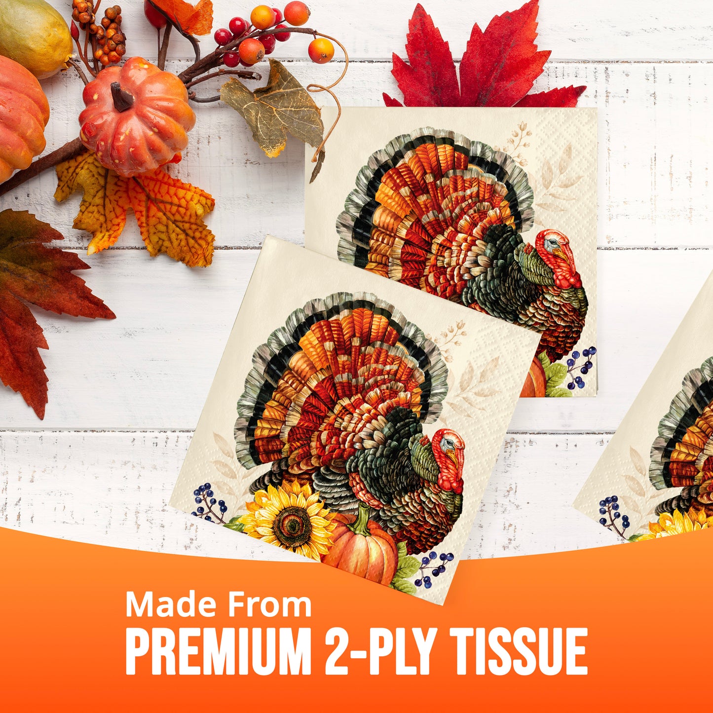 Bountiful Bird Thanksgiving Beverage Paper Napkins 192 ct