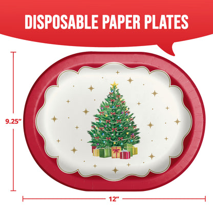 Sparkling Spruce Christmas Oval Paper Plates 96 ct