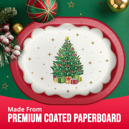 Sparkling Spruce Christmas Oval Paper Plates 96 ct
