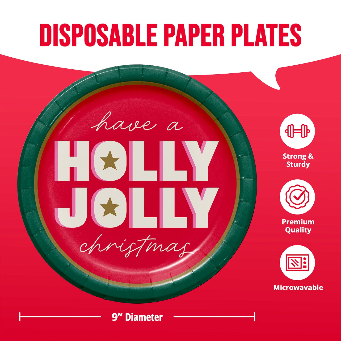 Holiday Hues Holly Jolly Christmas Paper Plates 96 ct