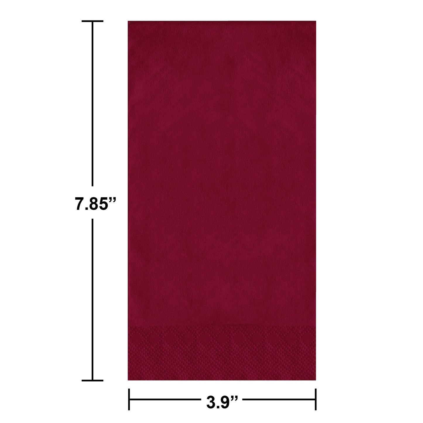 Red napkins on a white background. Measurements shown.