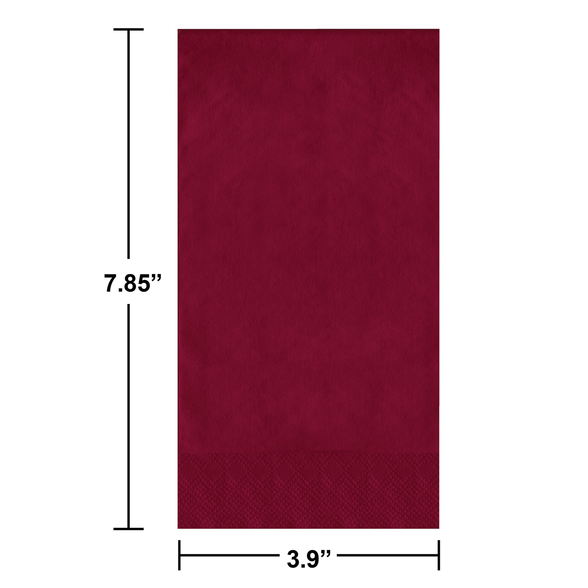 Red napkins on a white background. Measurements shown.