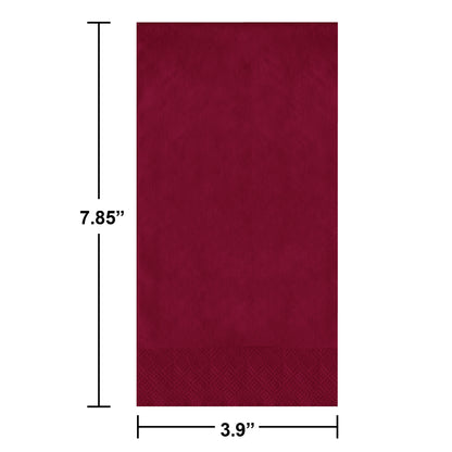 Red napkins on a white background. Measurements shown.