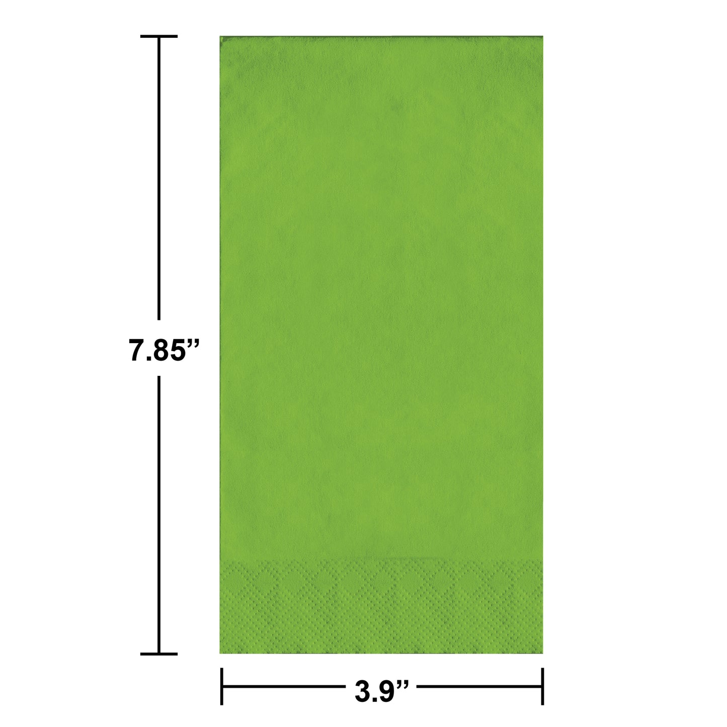Green guest towel with dimensions labeled on a white background