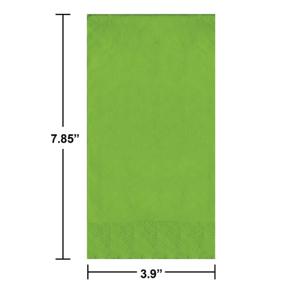 Green guest towel with dimensions labeled on a white background