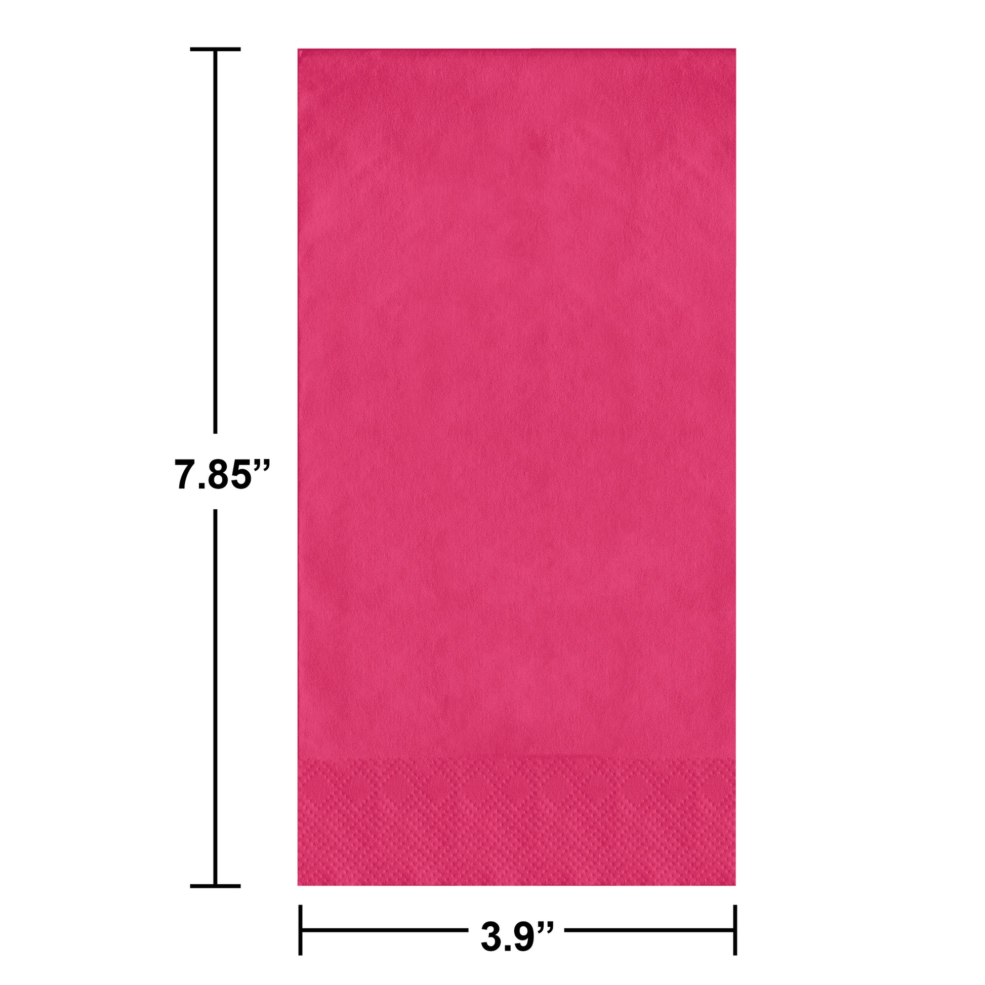 Pink guest towels with dimensions labeled on a white background