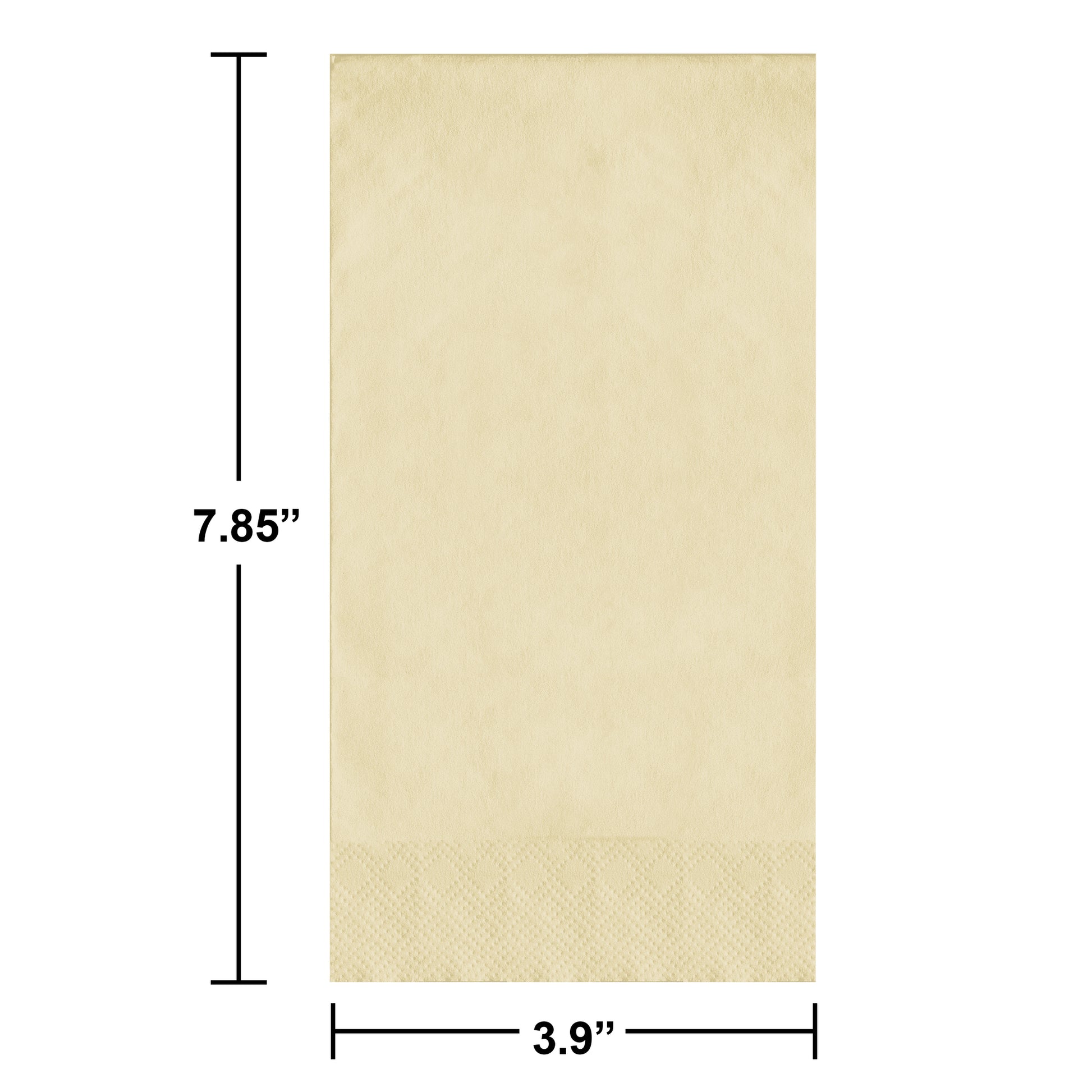 Ivory guest towel with dimensions labeled on a white background