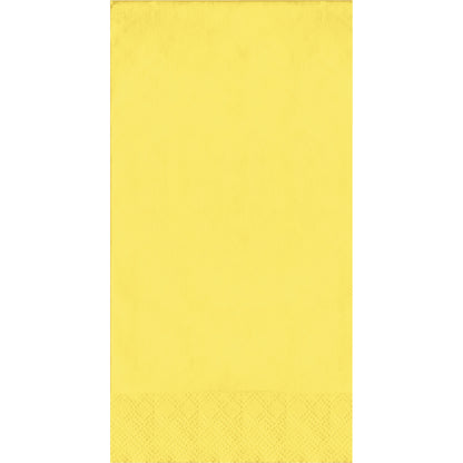 Yellow guest towels with a textured pin emboss border on a white background