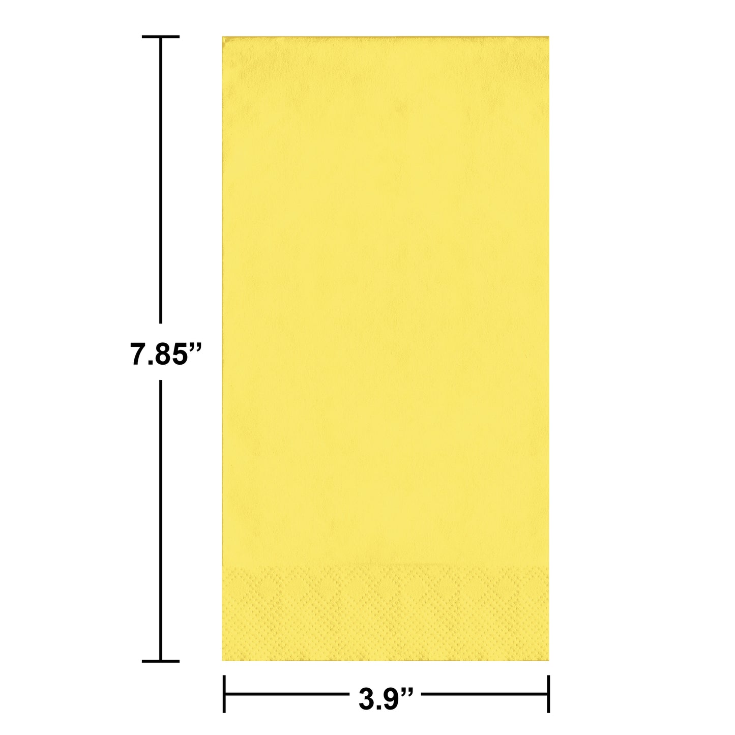 Yellow guest towels with dimensions labeled on a white background