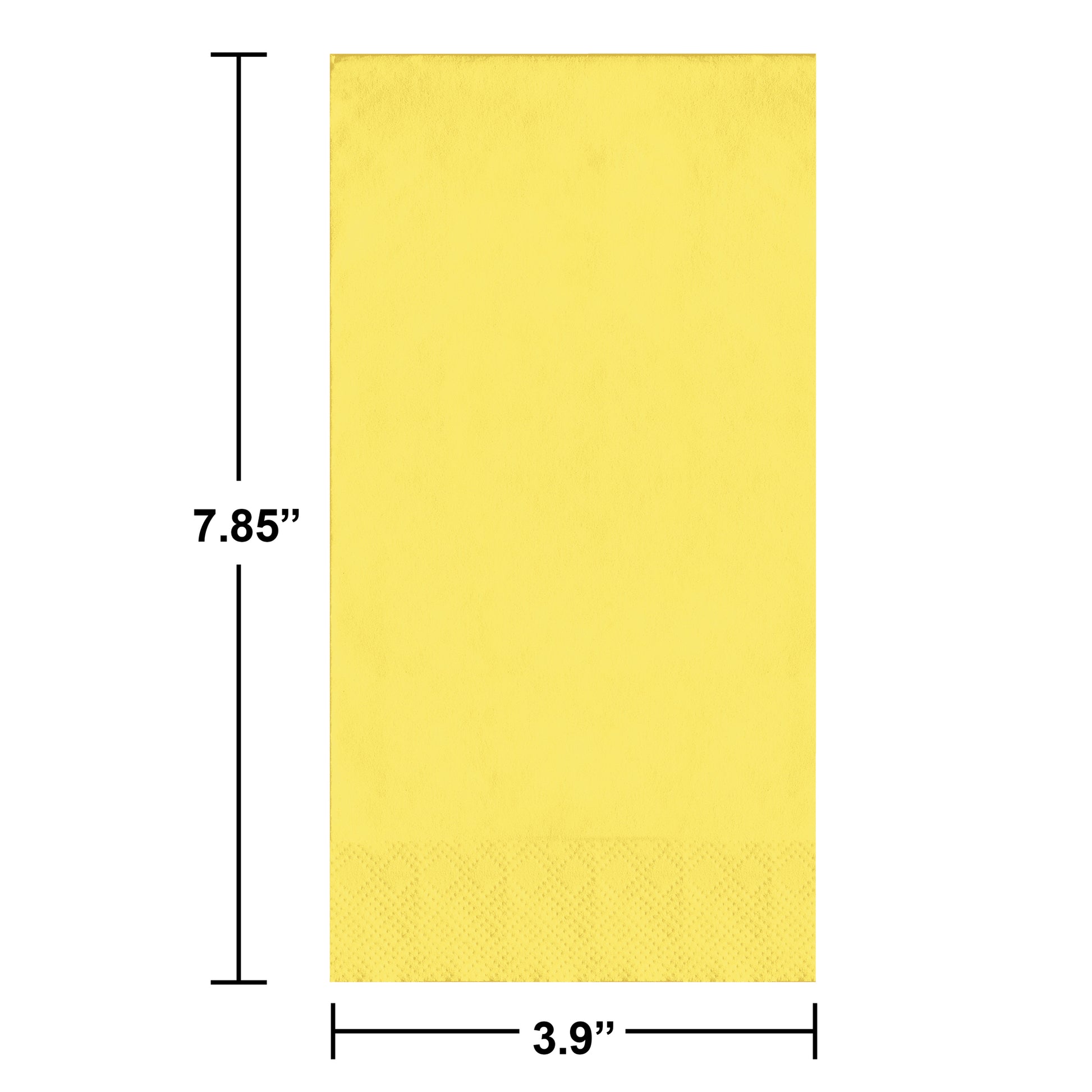 Yellow guest towels with dimensions labeled on a white background