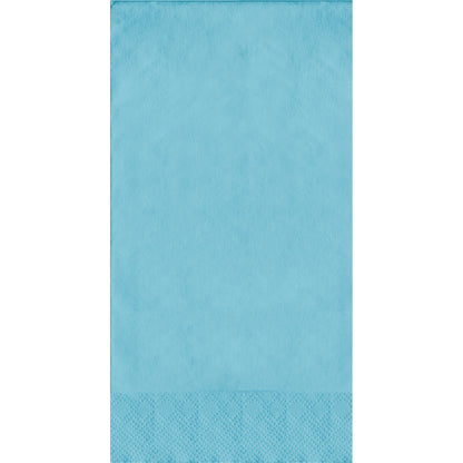 Light blue guest towels with a pin emboss textured edge on a white background