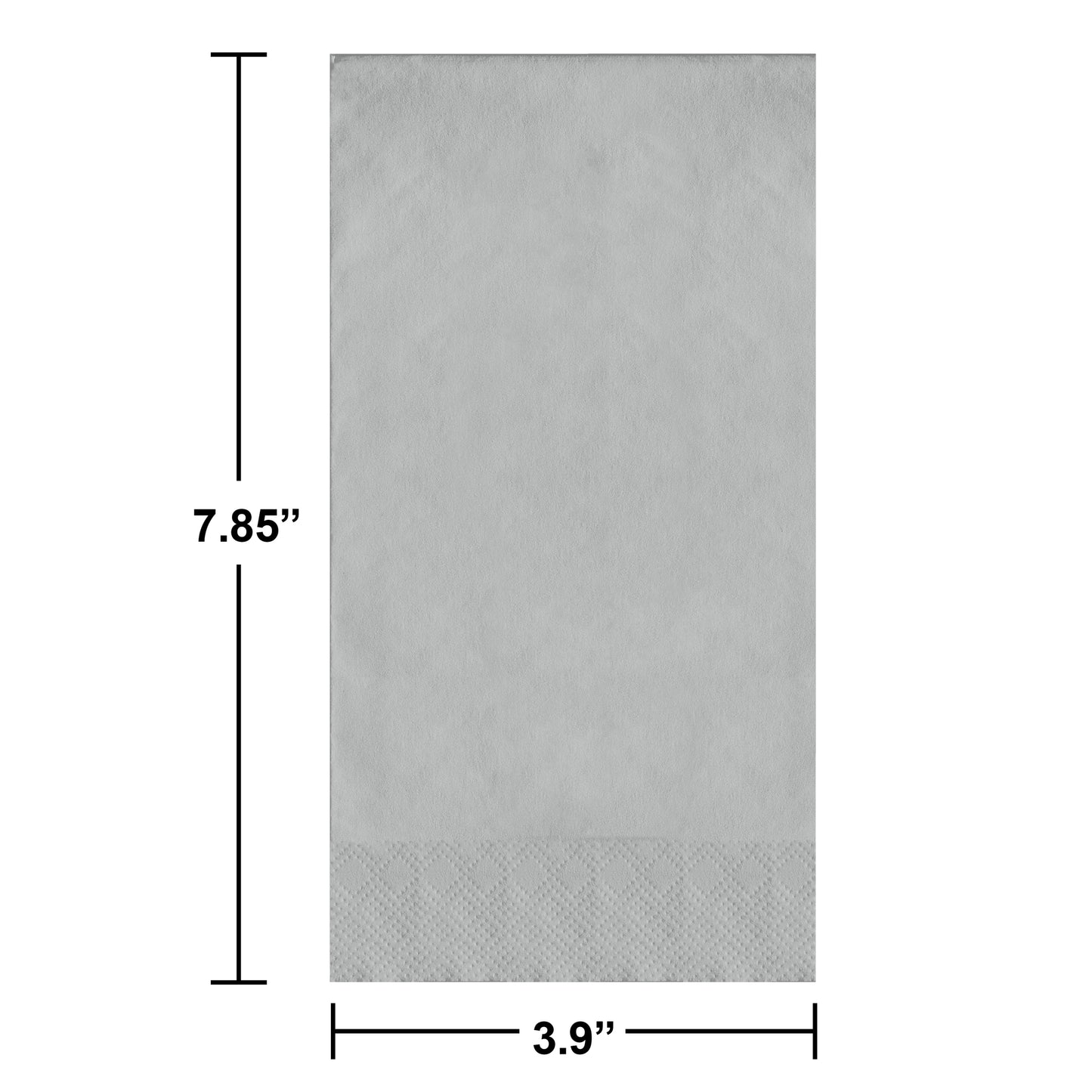 Gray guest towels with dimensions labeled on a white background
