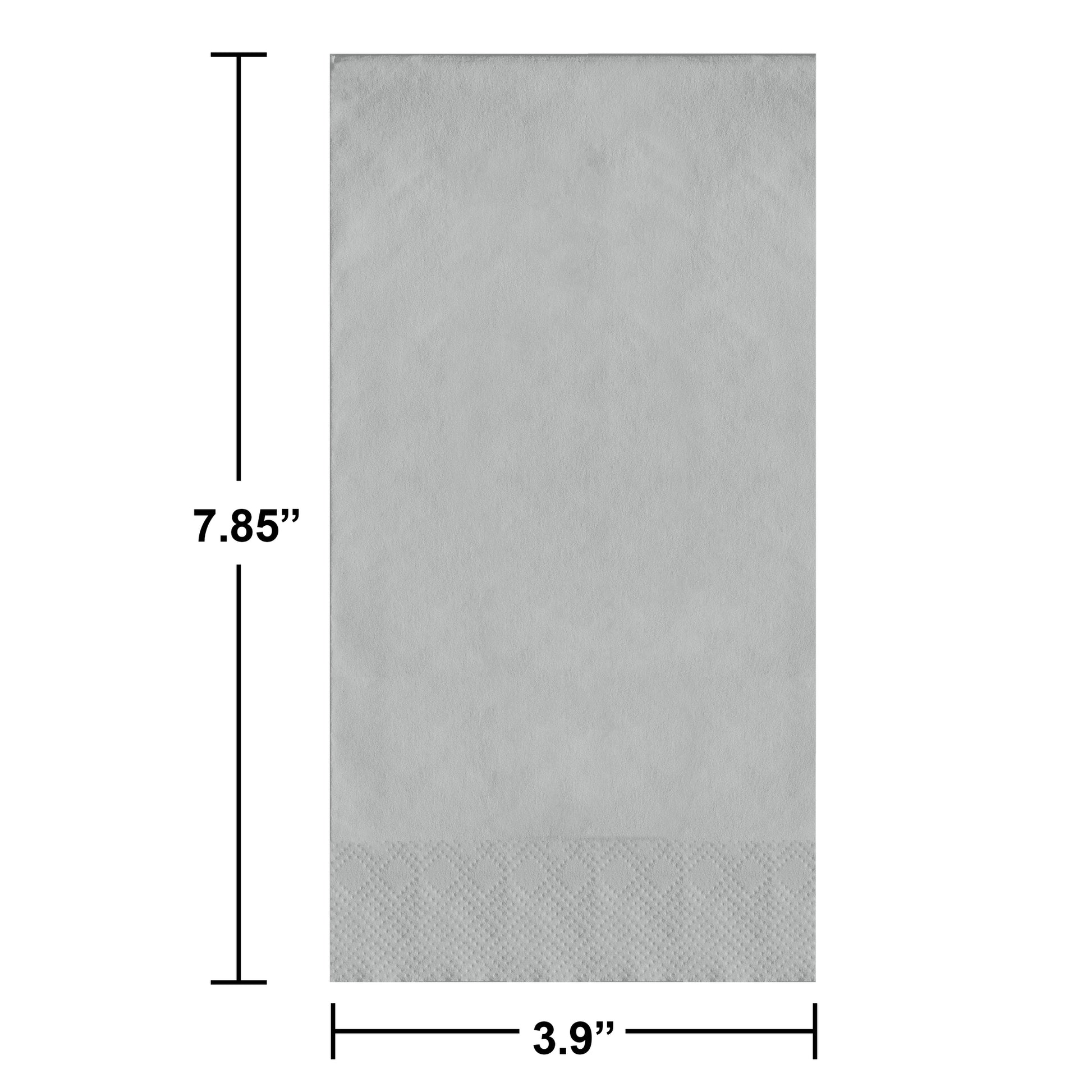 Gray guest towels with dimensions labeled on a white background