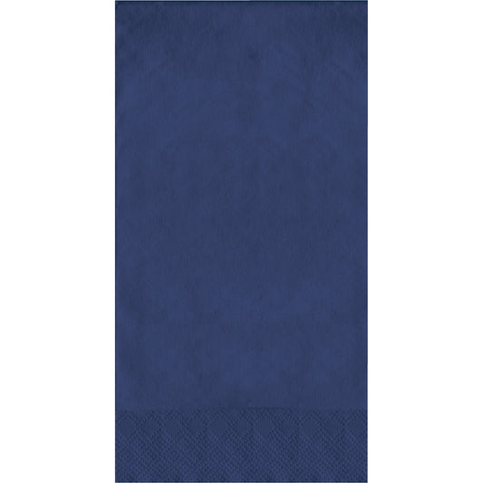 Navy blue pin embossed napkin on a white background