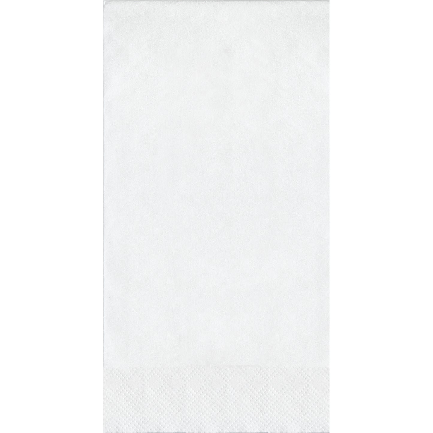 White paper guest towels with a pin embossed border on a white background