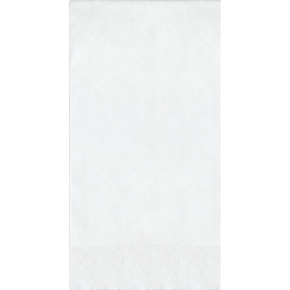 White paper guest towels with a pin embossed border on a white background