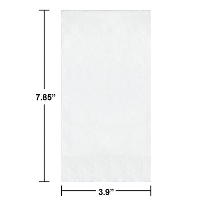 White paper guest towels with a pin embossed border. Dimensions shown.