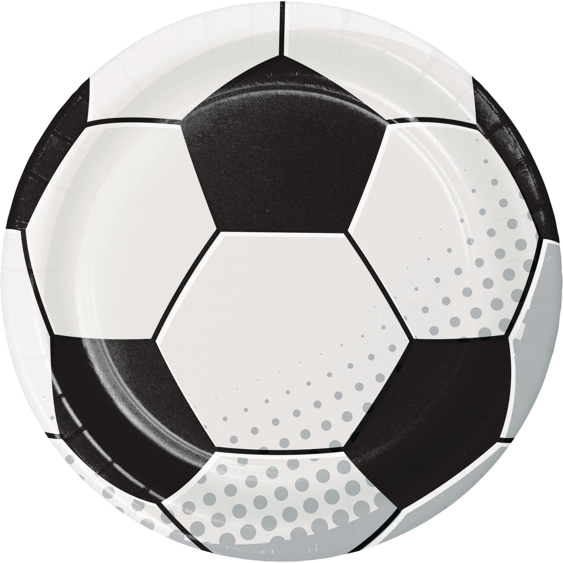 Soccer ball design paper plate on a white background