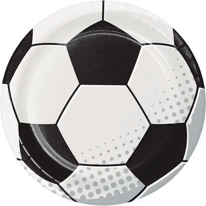 Soccer ball design paper plate on a white background