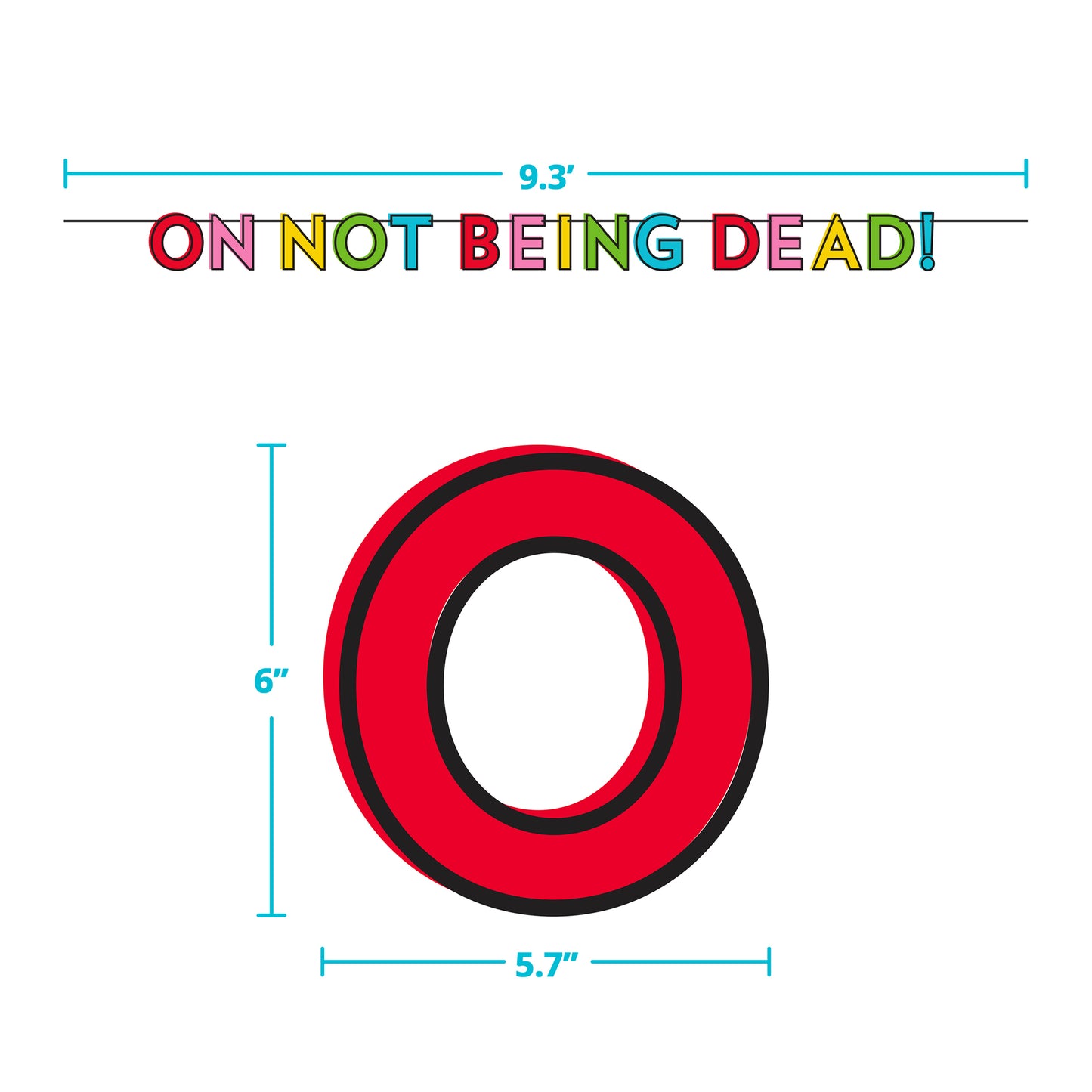 Red letter 'O' with measurements and text on a white background